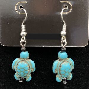 Turquoise Turtle & Black Bead Earrings by Neanie-Bot